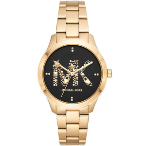 Michael Kors MK6682 Runway Women's Gold Watch with Black Dial and Studded MK Logo