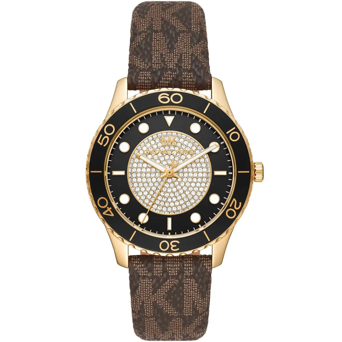 Michael Kors MK6979 Runway Women's Watch with Signature Brown Strap and Crystal Dial