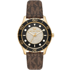 Michael Kors MK6979 Runway Women's Watch with Signature Brown Strap and Crystal Dial