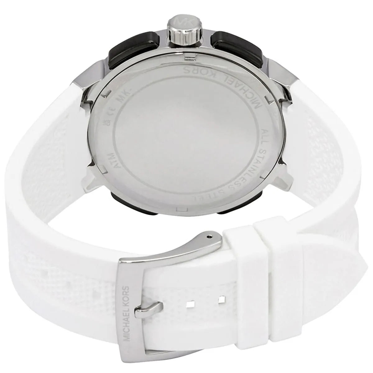 Engraved stainless steel case back of the Michael Kors Sidney MK6947 women's watch