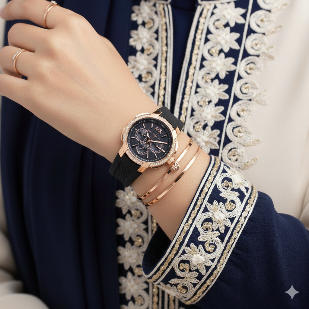 Detailed shot of the brilliant pavé crystal-encrusted bezel on the Michael Kors Sidney MK7245