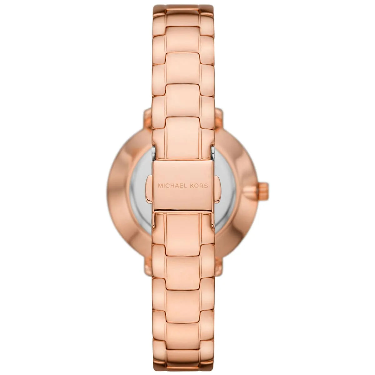 Rose gold watch with a white background