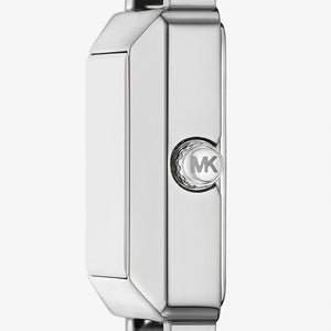 Detail photo of the silver-tone crown on the Michael Kors MK1219 watch