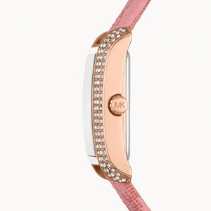 Right side profile view of the 8mm rose gold-tone case on the Michael Kors Emery MK2966