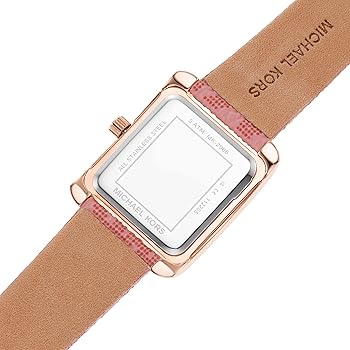 Inside view of the secure rose gold buckle and genuine leather marking on Michael Kors watch