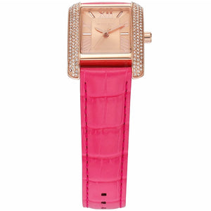 Right side profile view of the 8mm rose gold-tone case on the Michael Kors Emery watch