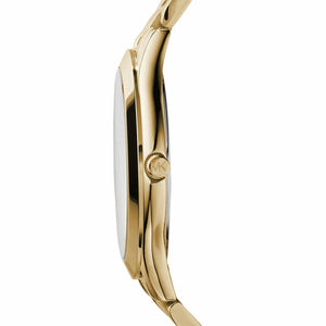 Side view of Michael Kors MK3179 showing ultra-slim 8mm gold case