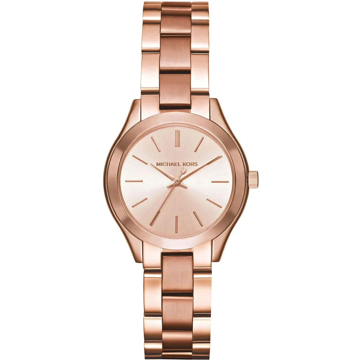 Authentic real-life photo of Michael Kors MK3513 showing actual rose gold finish and sunray dial