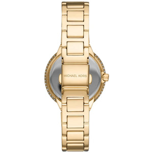 Photo of the gold-tone stainless steel deployment buckle on the Michael Kors mk4459