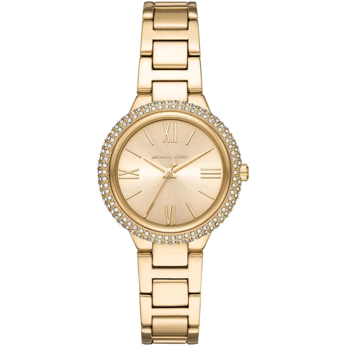 Authentic real-life photo of Michael Kors mk4459 showing actual gold finish and crystal bezel