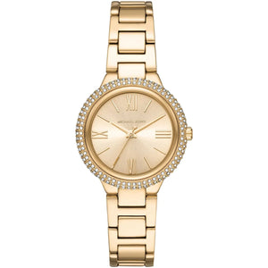 Authentic real-life photo of Michael Kors mk4459 showing actual gold finish and crystal bezel