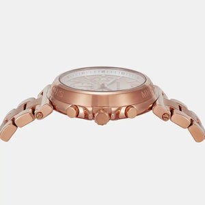 Side profile of Michael Kors Raquel MK4688 women's quartz battery watch showing 10mm thickness and faceted geometric finish