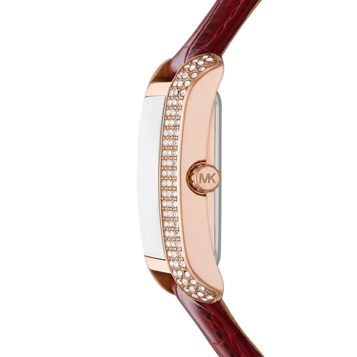 Side view photo of Michael Kors MK4689 showing case thickness and crown detail