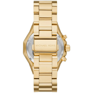 Gold-tone deployment clasp on Michael Kors Raquel MK4690 women's quartz battery metal bracelet watch