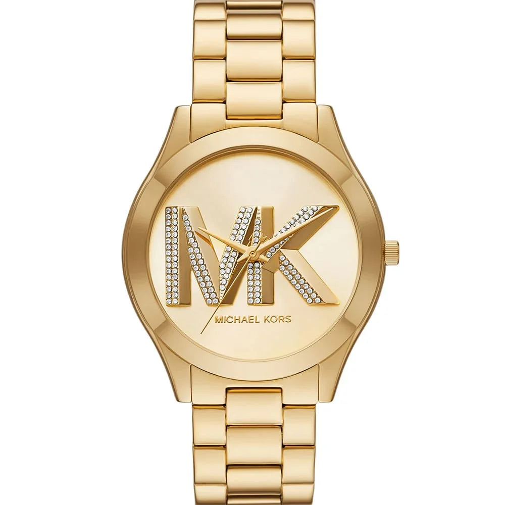 Michael Kors MK4732 Women’s Gold Dial Gold Stainless Steel Crystal Logo Watch - Luxury Hub Store
