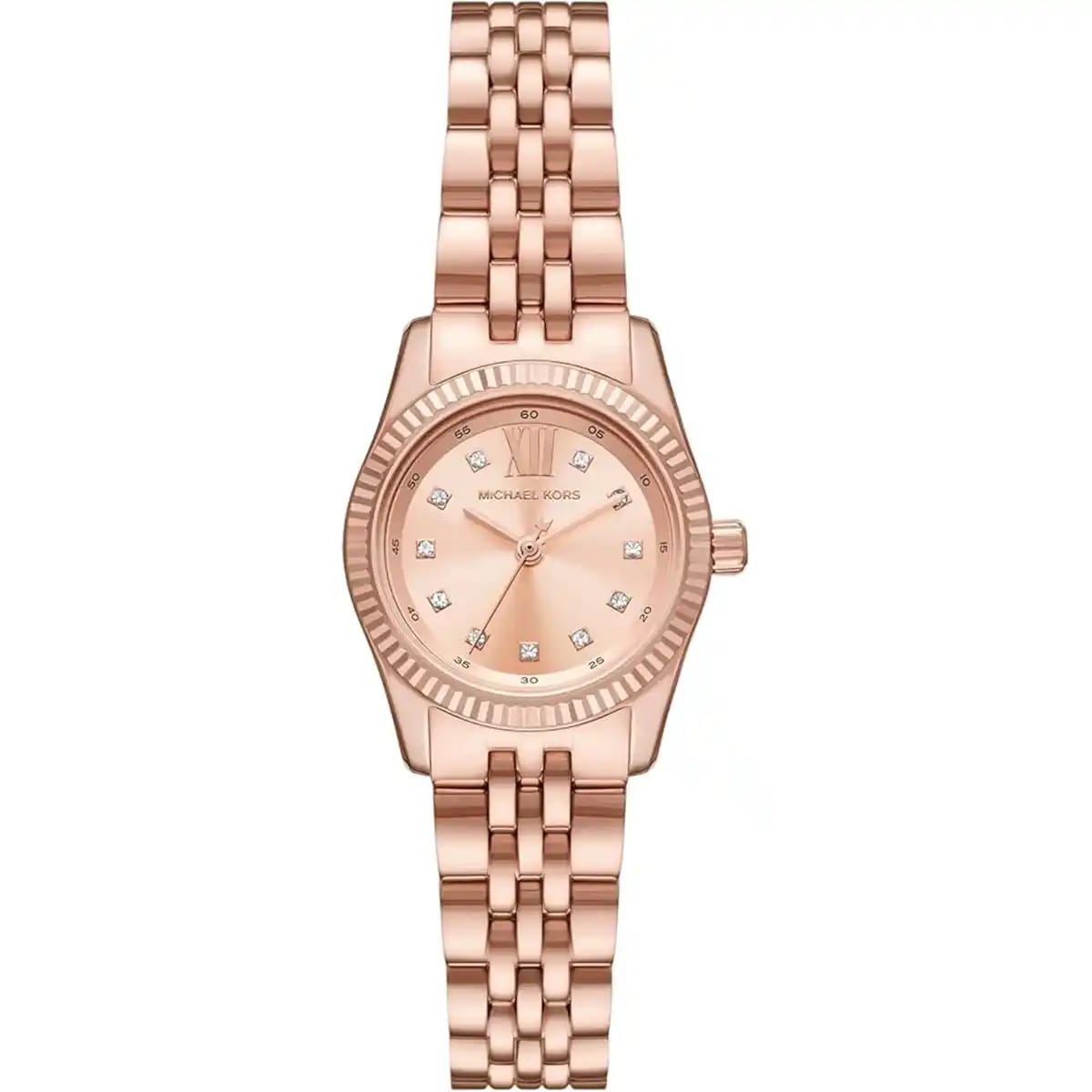 Michael Kors Lexington Mini MK4739 women's watch featuring 26mm full rose gold-tone case, dial, and fluted bezel