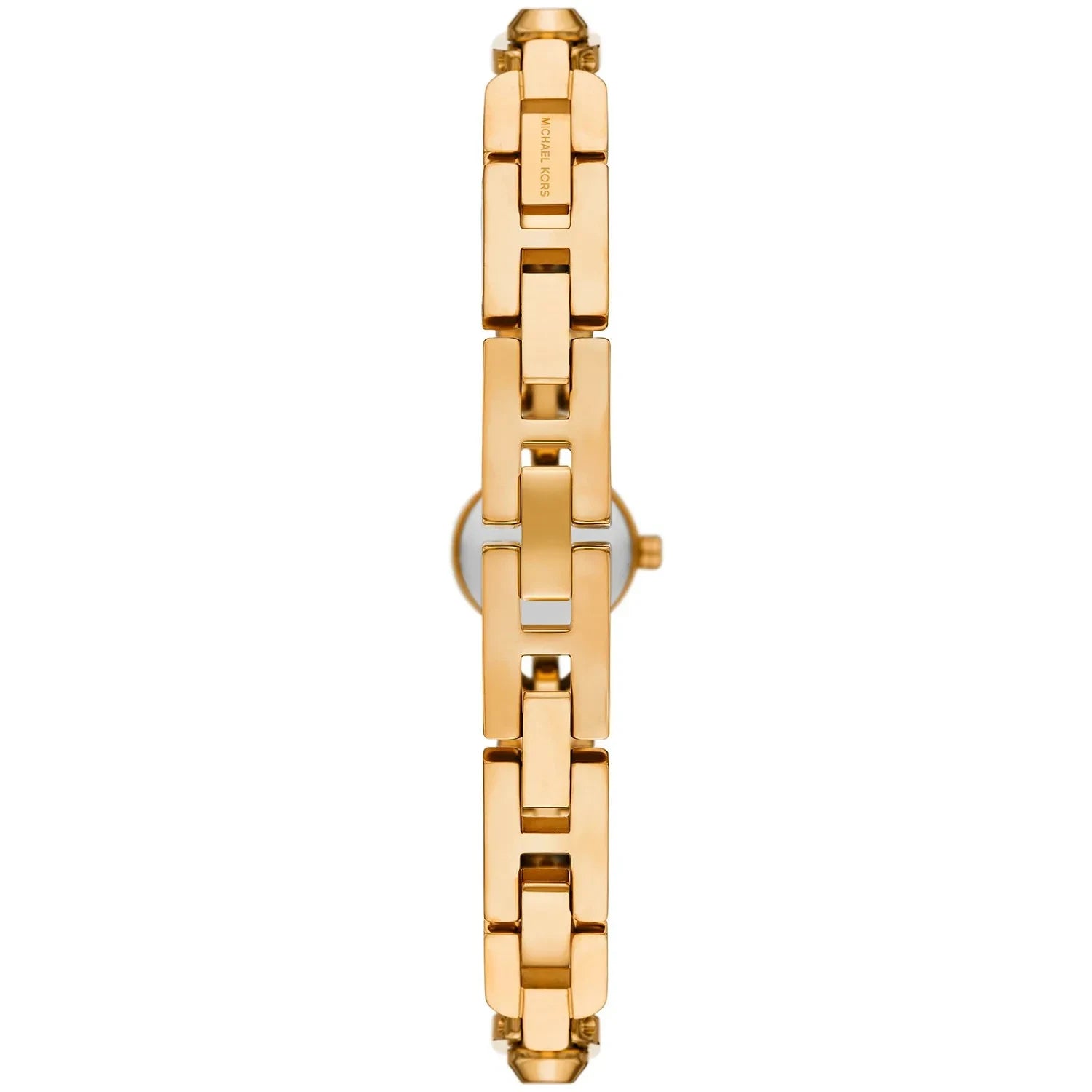 Back view photo of Michael Kors MK4871 showing the stainless steel caseback info