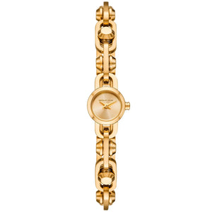 Authentic real-life photo of Michael Kors MK4871 showing gold chain link strap and sunray gold dial