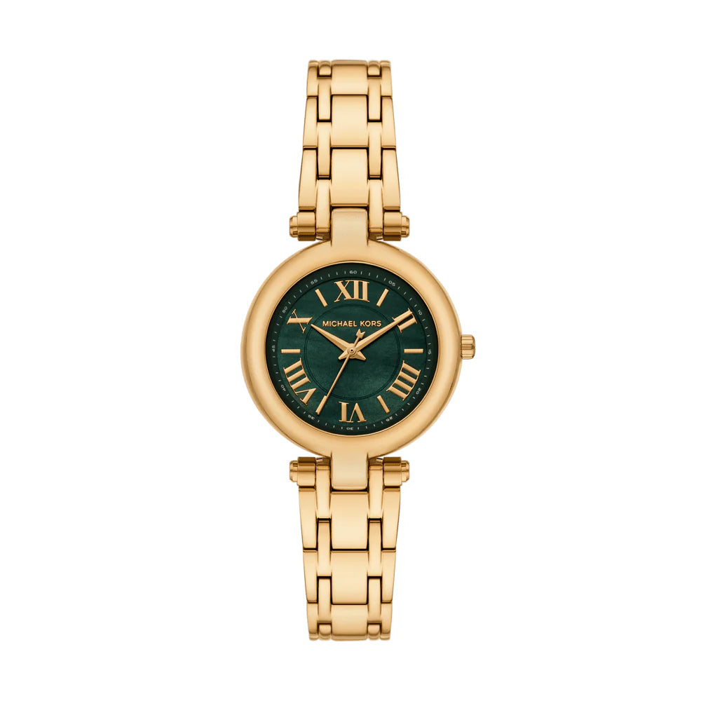 Michael Kors Lennox MK4892 women's quartz battery watch with green mother of pearl dial, gold-tone Roman numerals, gold stainless steel bracelet main view
