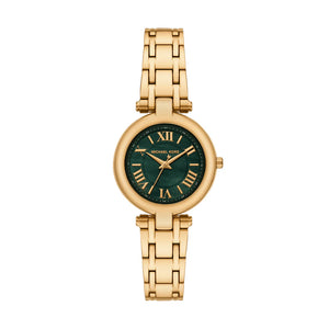 Michael Kors Lennox MK4892 women's quartz battery watch with green mother of pearl dial, gold-tone Roman numerals, gold stainless steel bracelet main view