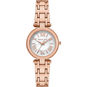 Michael Kors Lennox MK4893 women's watch with white mother of pearl dial, rose gold-tone Roman numerals, rose gold stainless steel bracelet main view