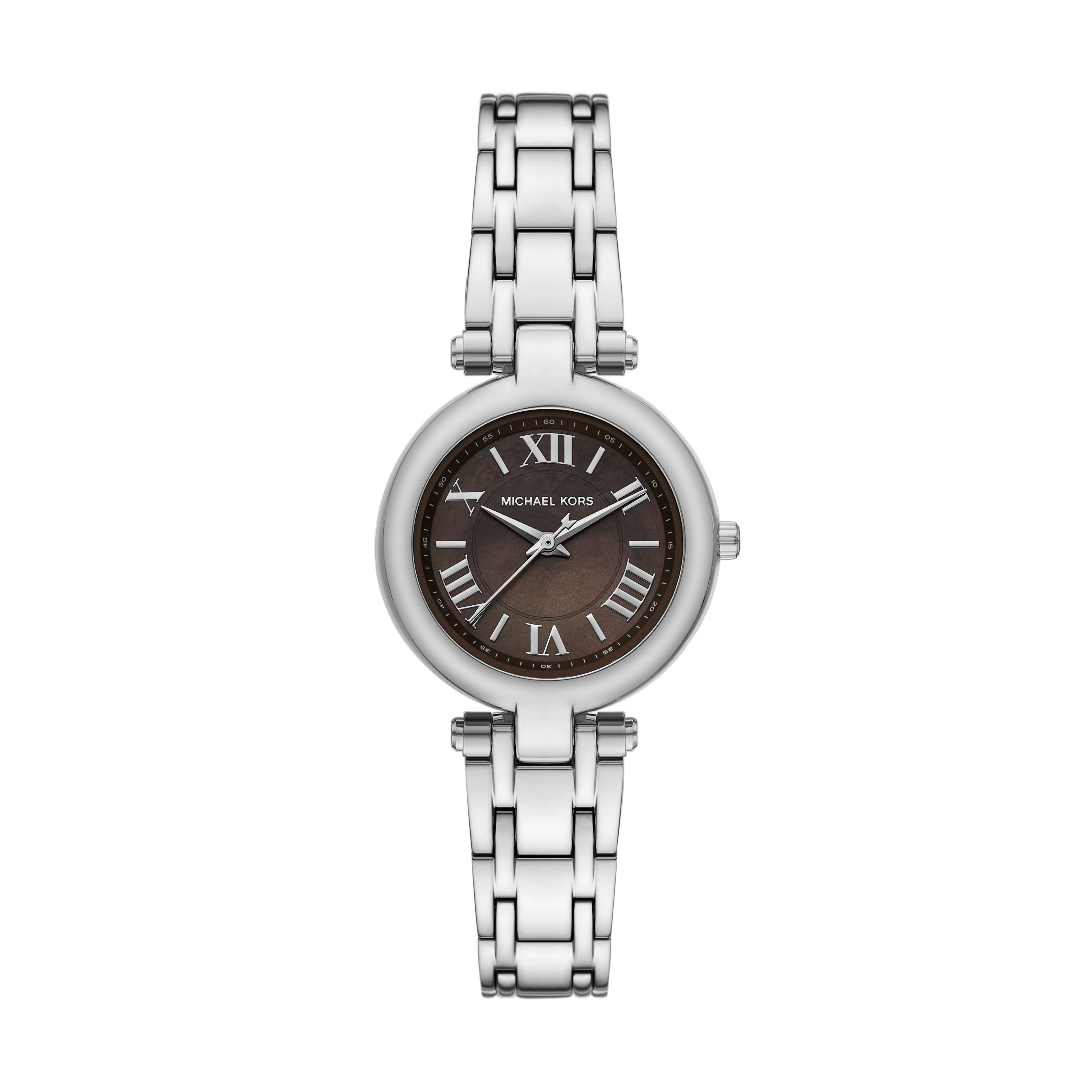 Michael Kors Lennox MK4894 women's quartz battery watch with grey mother of pearl dial, silver-tone Roman numerals, silver stainless steel bracelet main view