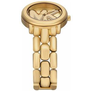 Angled front view of MK4923 highlighting the bold 3D dial design and sleek metal strap
