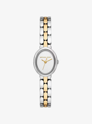 Michael Kors Petite Maude MK4956 women watch with two-tone oval case and silver dial