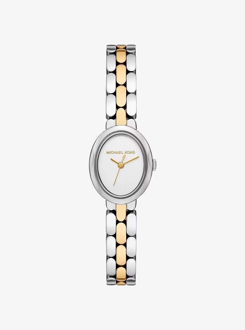 Michael Kors Petite Maude MK4956 women watch with two-tone oval case and silver dial