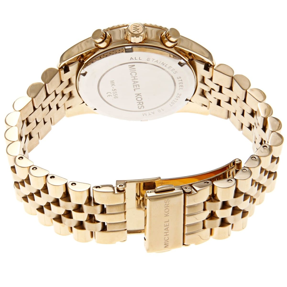 Gold-tone deployment clasp on Michael Kors Lexington MK5556 women's quartz battery metal bracelet watch