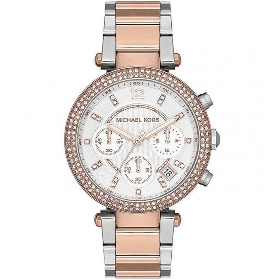 Michael Kors Parker MK5820 women's chronograph watch - mother of pearl dial two-tone steel strap