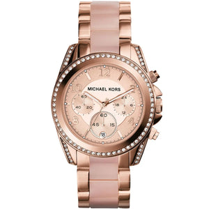 Michael Kors Blair MK5943 women's chronograph watch - rose gold dial purple and rose gold strap