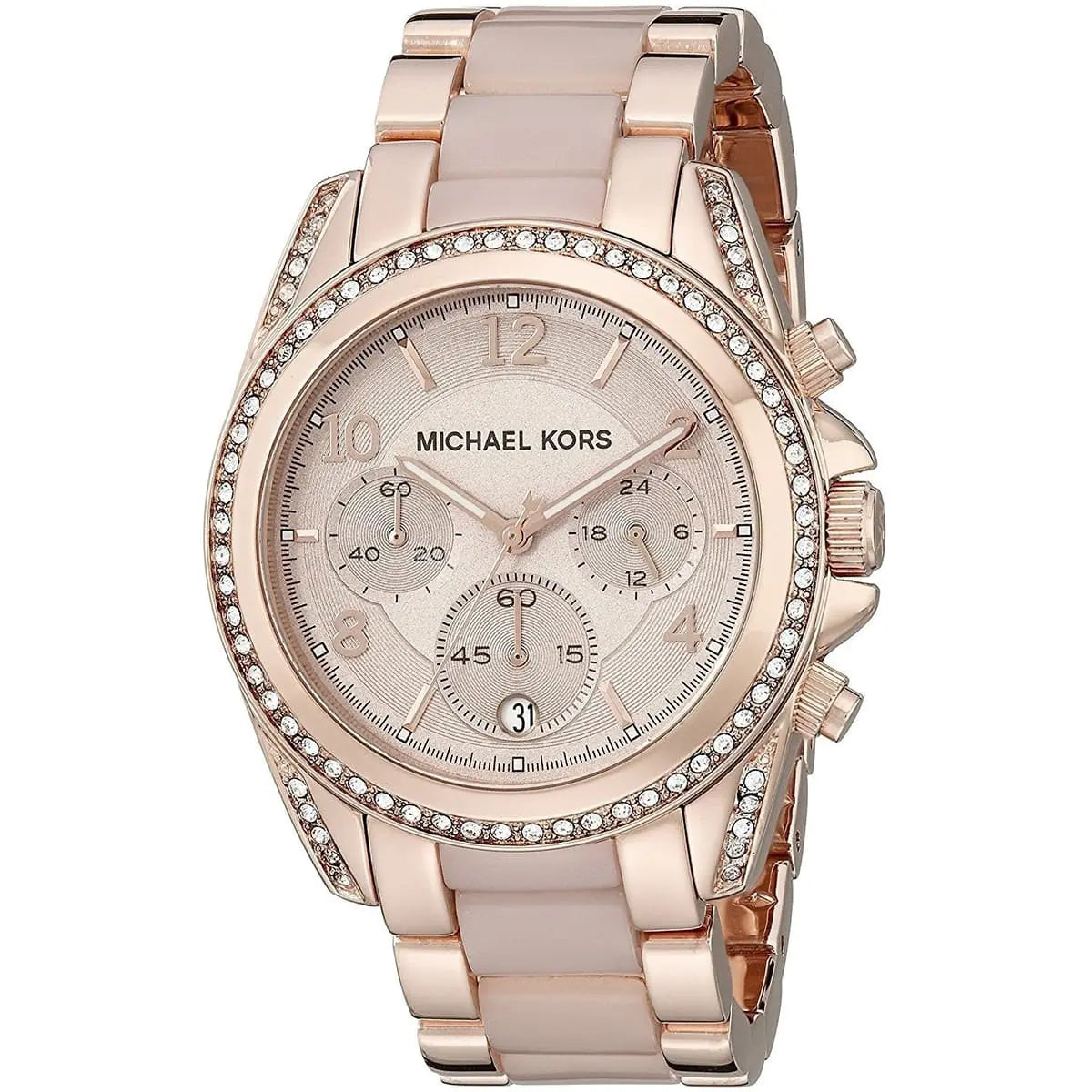Michael Kors Blair MK5943 women's chronograph watch - rose gold dial purple and rose gold strap