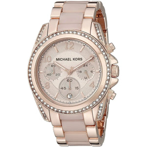 Michael Kors Blair MK5943 women's chronograph watch - rose gold dial purple and rose gold strap