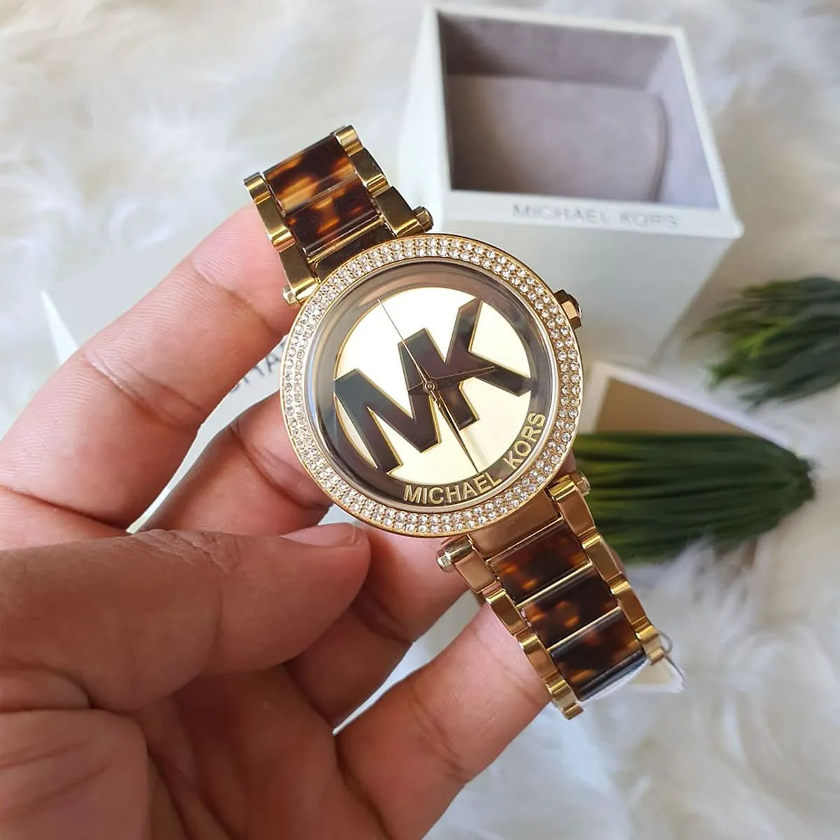 Michael Kors MK6109 Parker Women's Watch Gold and Tortoise Acetate with Logo Dial