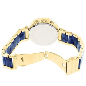 Gold-tone deployment clasp on Michael Kors Parker MK6238 women's quartz battery metal and acetate bracelet watch