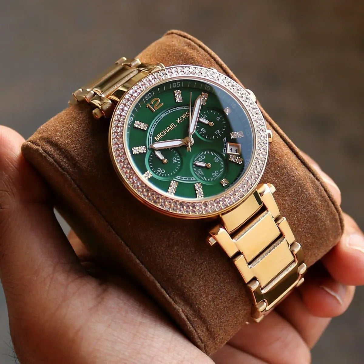 Michael Kors MK6263 Parker Women’s Green Dial Gold Chronograph Watch - Luxury Hub Store