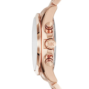Side profile of Michael Kors Bradshaw MK6321 women's quartz battery watch showing 12mm thickness and rose gold finish