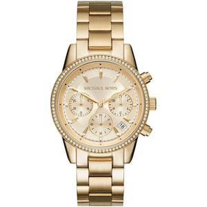 Michael Kors Ritz MK6356 women watch with gold stainless steel case and link bracelet
