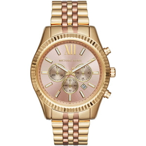 Michael Kors Lexington MK6473 women's quartz battery watch with rose gold dial, gold-tone case, gold and rose gold stainless steel bracelet main view