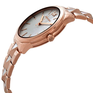 Side profile of Michael Kors Runway MK6671 showing 8mm thickness and rose gold finish with 50m water resistance