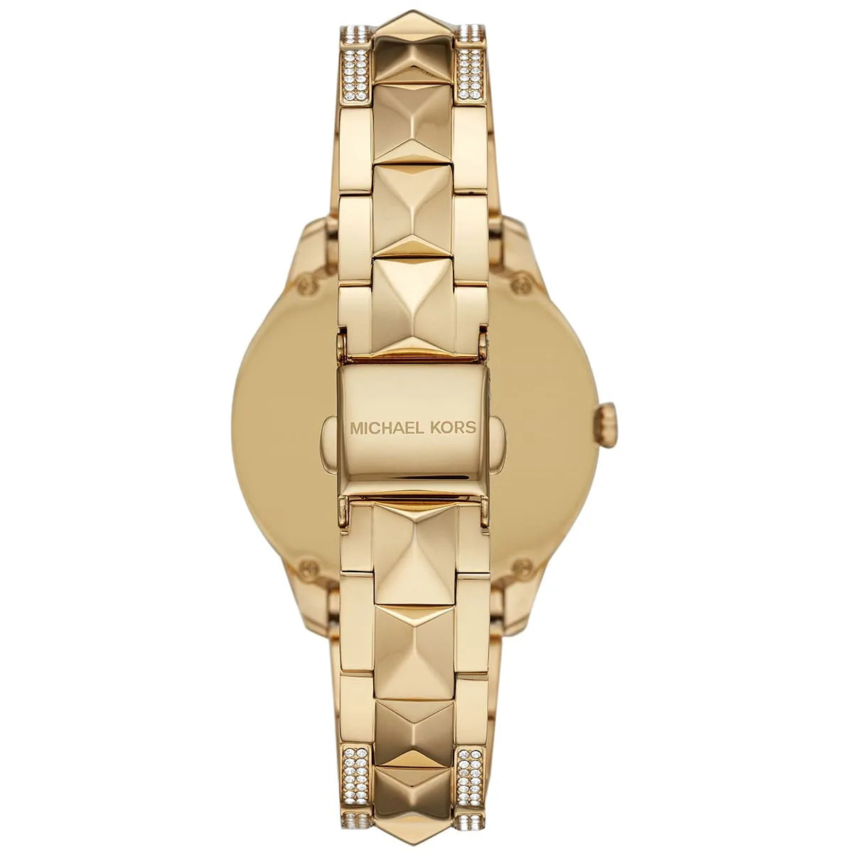 Gold-tone deployment clasp on Michael Kors Runway Mercer MK6715 metal Mercer bracelet watch water resistant 50m