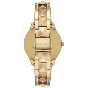 Gold-tone deployment clasp on Michael Kors Runway Mercer MK6715 metal Mercer bracelet watch water resistant 50m