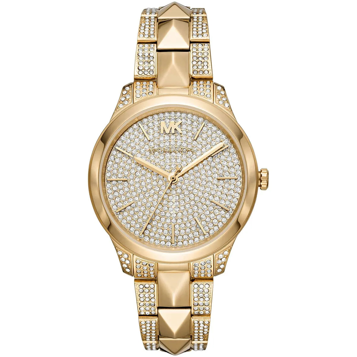 Michael Kors Runway Mercer MK6715 women's watch with full pavé crystal dial, gold-tone case, gold stainless steel Mercer link bracelet main view