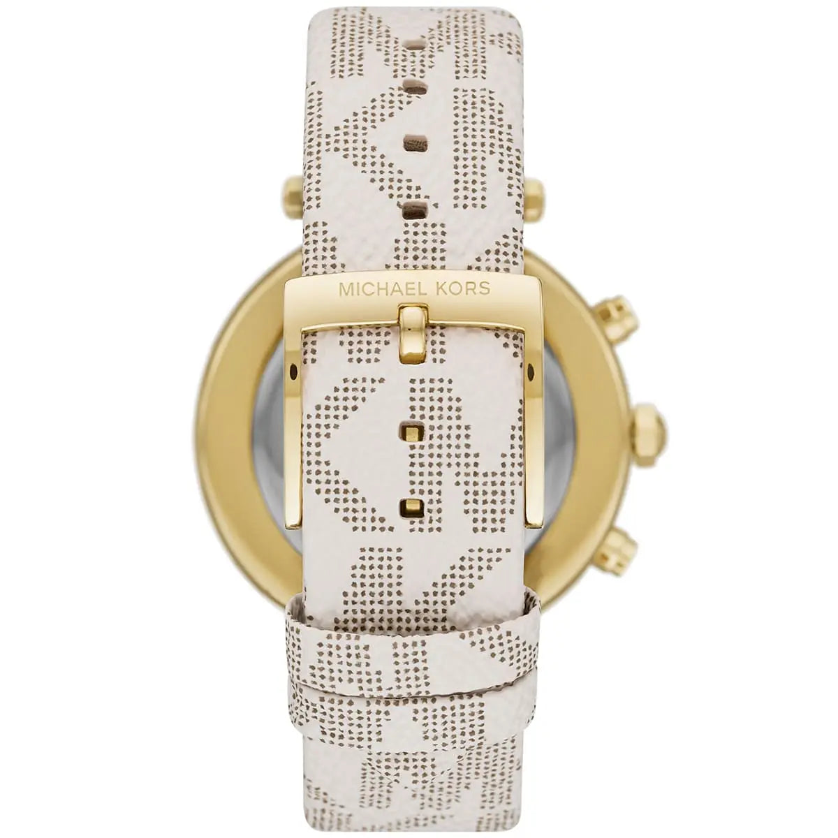 Photo of the gold-tone stainless steel buckle on the Michael Kors MK6916 leather strap