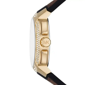 Michael Kors Sidney MK6948 Women’s Gold Dial Brown Logo Strap Multi-Function Watch - Luxury Hub Store