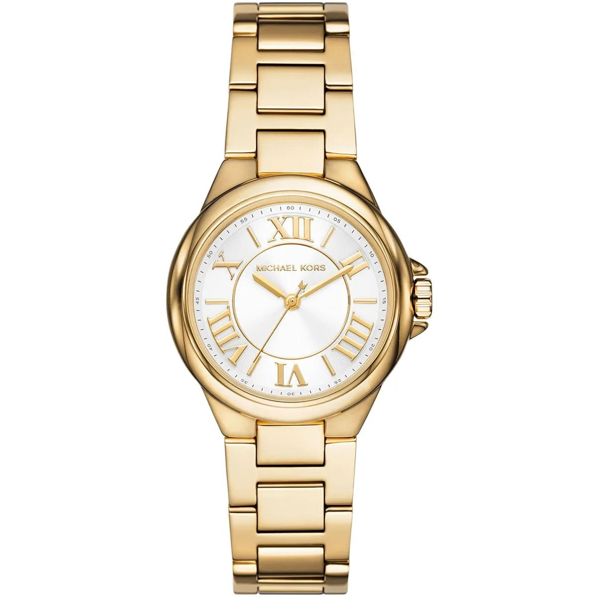 Michael Kors Camille MK7255 women watch with gold round case and white dial with roman numerals