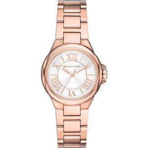 Michael Kors Camille MK7256 women watch with rose gold round case and white dial with roman numerals