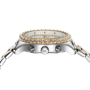 Side profile of Michael Kors Everest MK7415 showing 11mm thickness and gold-tone finish with 50m water resistance