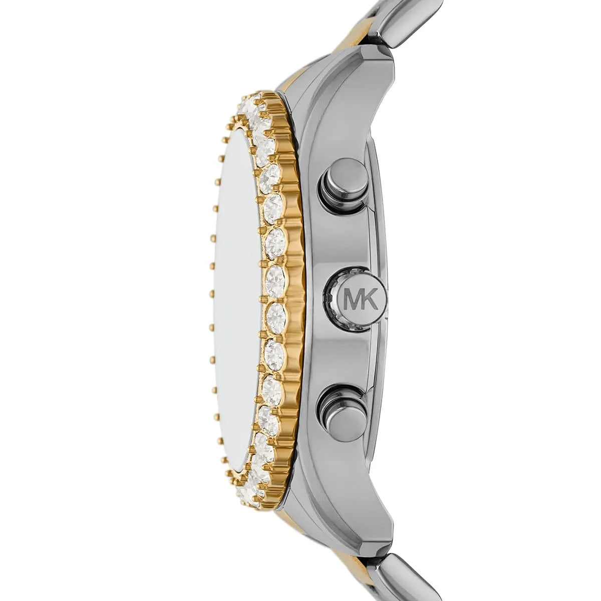 Side profile of Michael Kors Everest MK7415 showing 11mm thickness and gold-tone finish with 50m water resistance